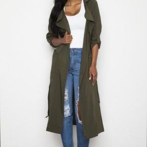 Military green trench coat like top
